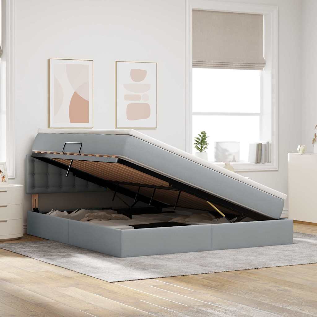 Κρεβάτι με αποθηκευτικό χώρο και στρώμα με στρώμα Ανοιχτό γκρι - Pakobazaar