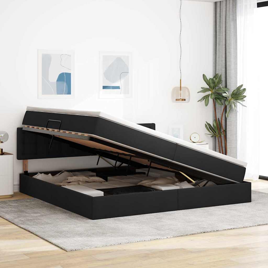 Κρεβάτι με αποθηκευτικό χώρο και στρώμα Μαύρο 200 x 200 cm - Pakobazaar