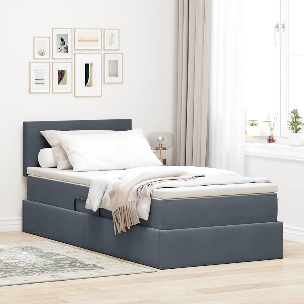 Κρεβάτι Αποθήκης με στρώμα Σκούρο Γκρι 90 x 190 cm Βελούδο - Pakobazaar