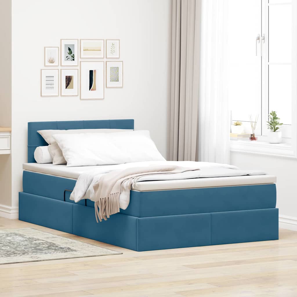 Κρεβάτι Αποθήκης με κεφαλάρι Μπλε 120 x 190 cm Βελούδο - Pakobazaar