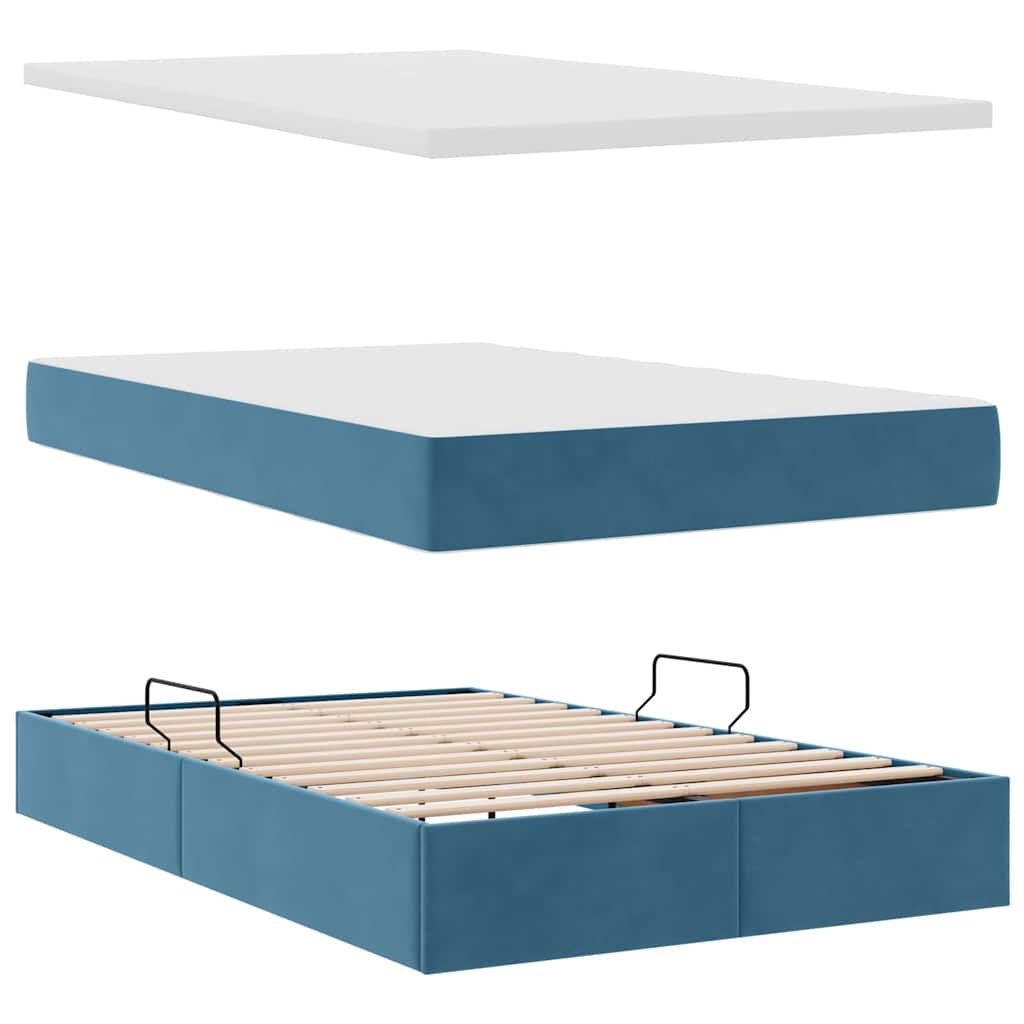Κρεβάτι Αποθήκης με κεφαλάρι Μπλε 120 x 190 cm Βελούδο - Pakobazaar