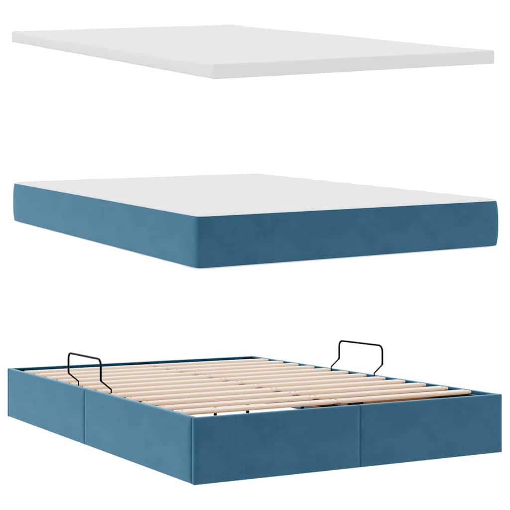 Κρεβάτι Αποθήκης με στρώμα Σκούρο Μπλε 140 x 200 cm Βελούδο - Pakobazaar