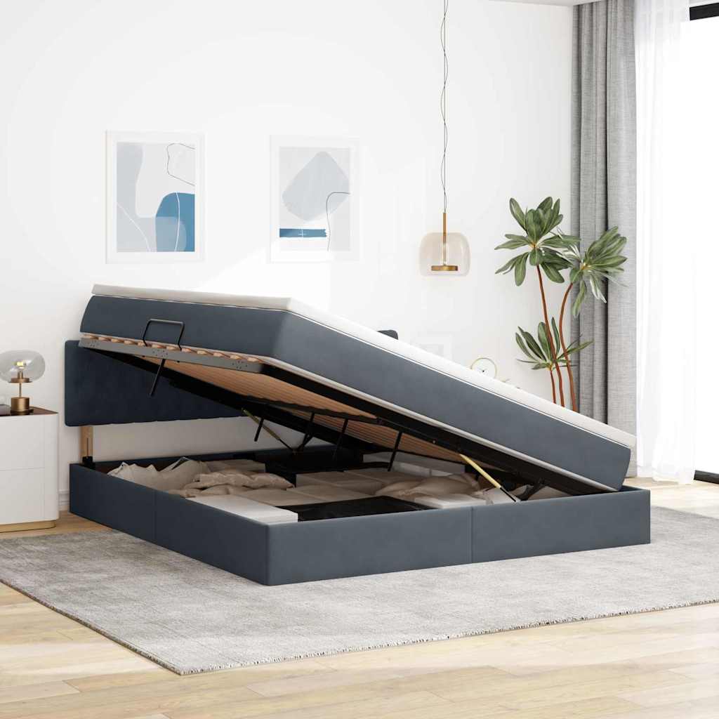 Κρεβάτι Αποθήκης με στρώμα Σκούρο Γκρι 180 x 200 cm Βελούδο