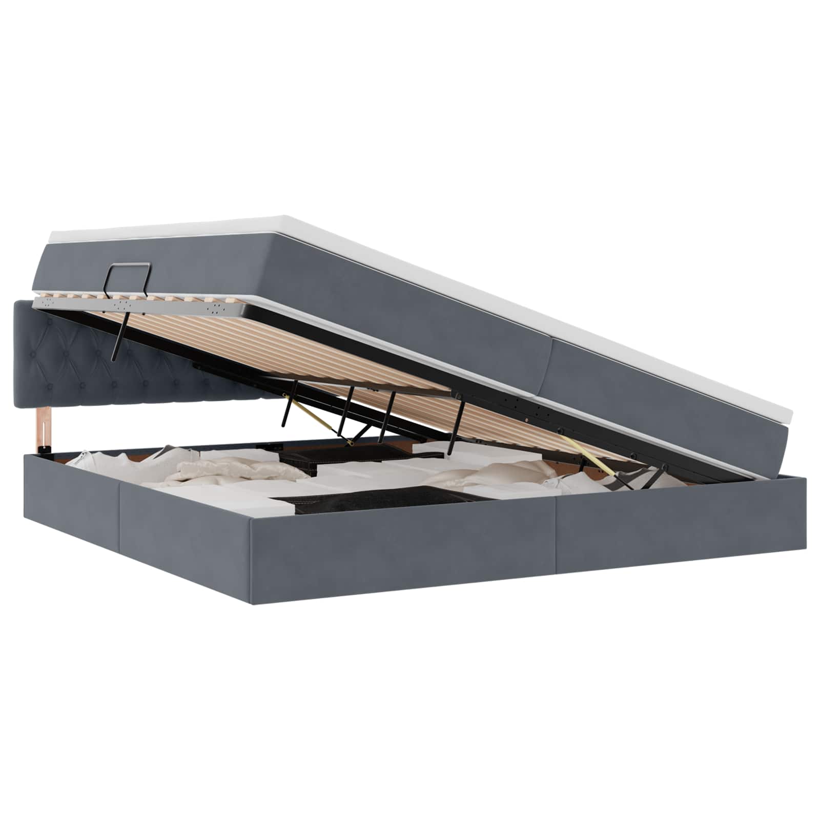 Κρεβάτι Αποθήκης με στρώμα Σκούρο Γκρι 200 x 200 cm Βελούδο