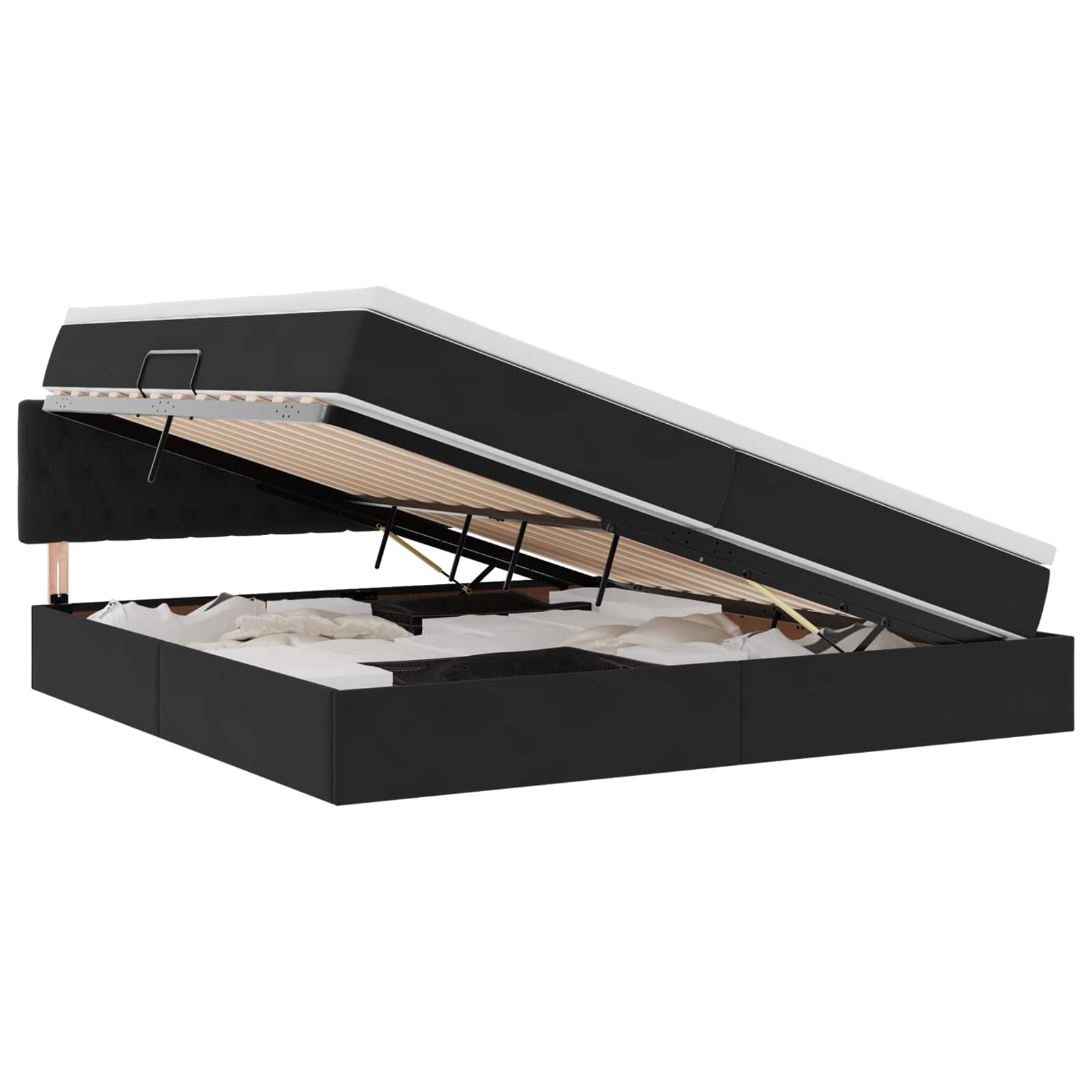 Κρεβάτι Αποθήκης με στρώμα Μαύρο 200 x 200 cm Βελούδο - Pakobazaar