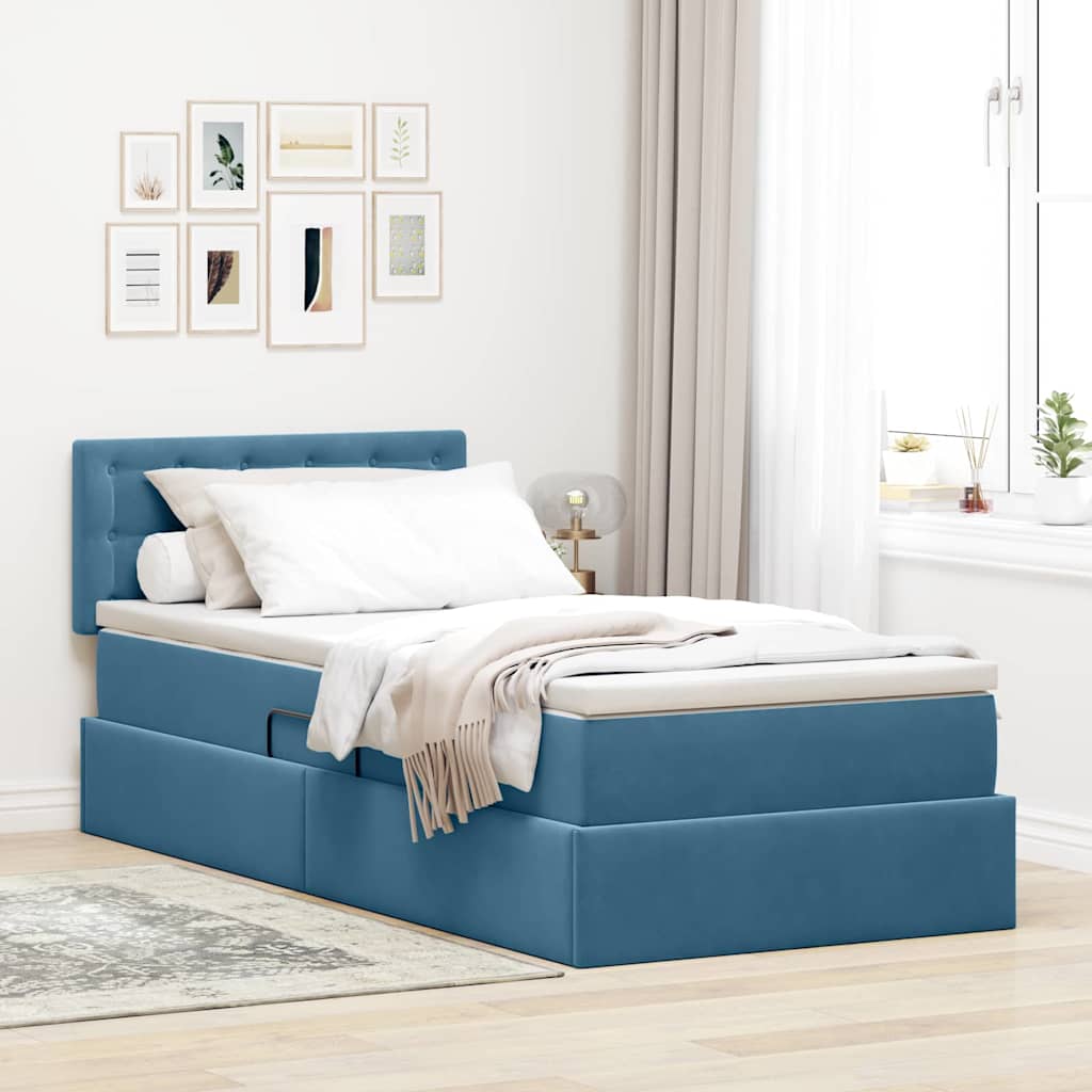 Κρεβάτι Αποθήκης με στρώμα Σκούρο Μπλε 90 x 190 cm Βελούδο - Pakobazaar