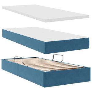 Κρεβάτι Αποθήκης με στρώμα Σκούρο Μπλε 90 x 190 cm Βελούδο - Pakobazaar
