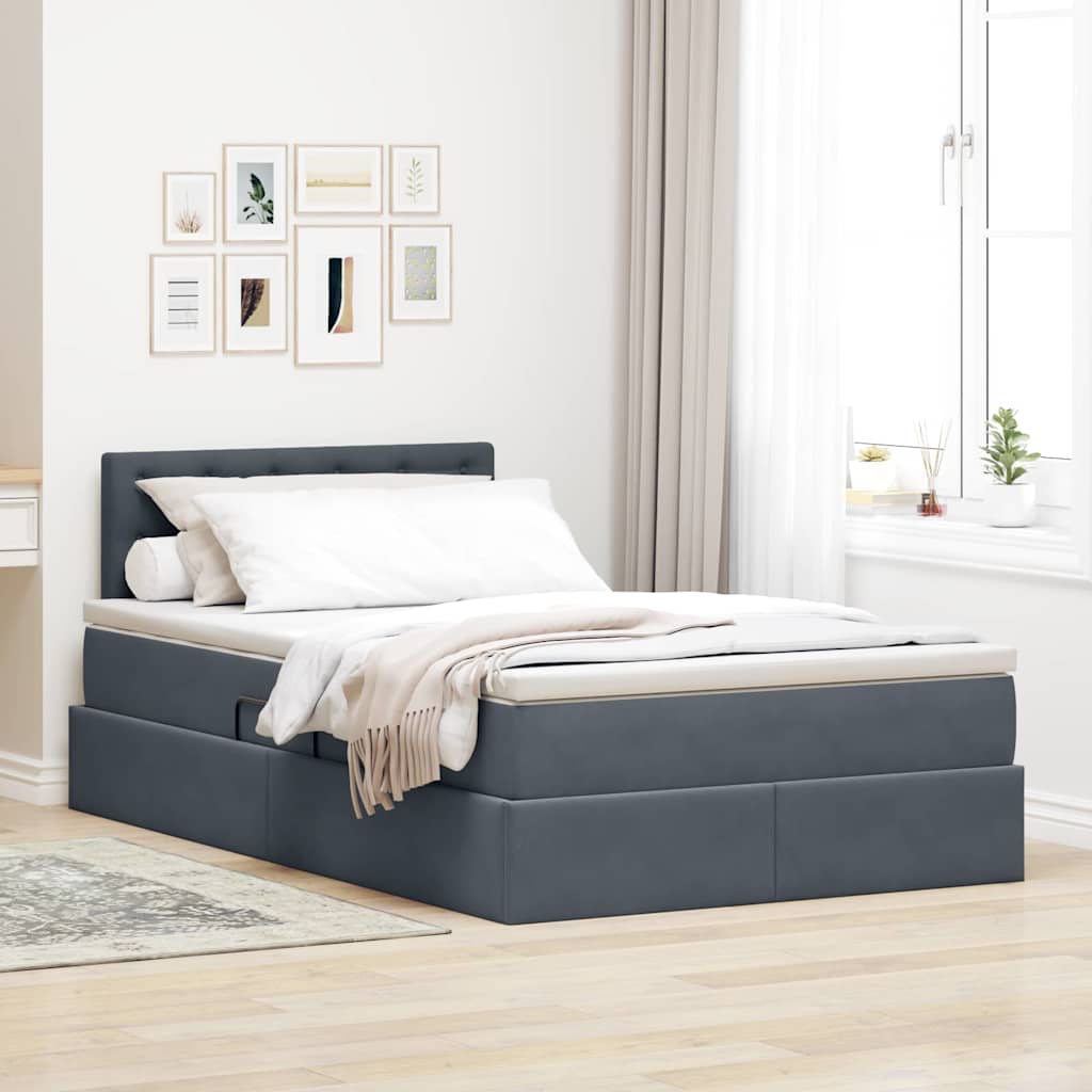 Κρεβάτι Αποθήκης με στρώμα Σκούρο Γκρι 120 x 190 cm Βελούδο