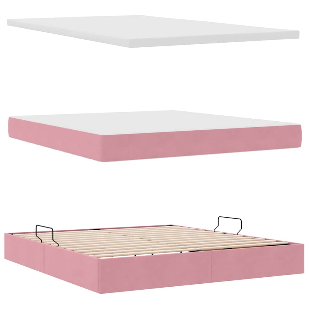 Κρεβάτι Αποθήκης με στρώμα με κεφαλάρι Ροζ 160 x 200 cm Βελούδο - Pakobazaar