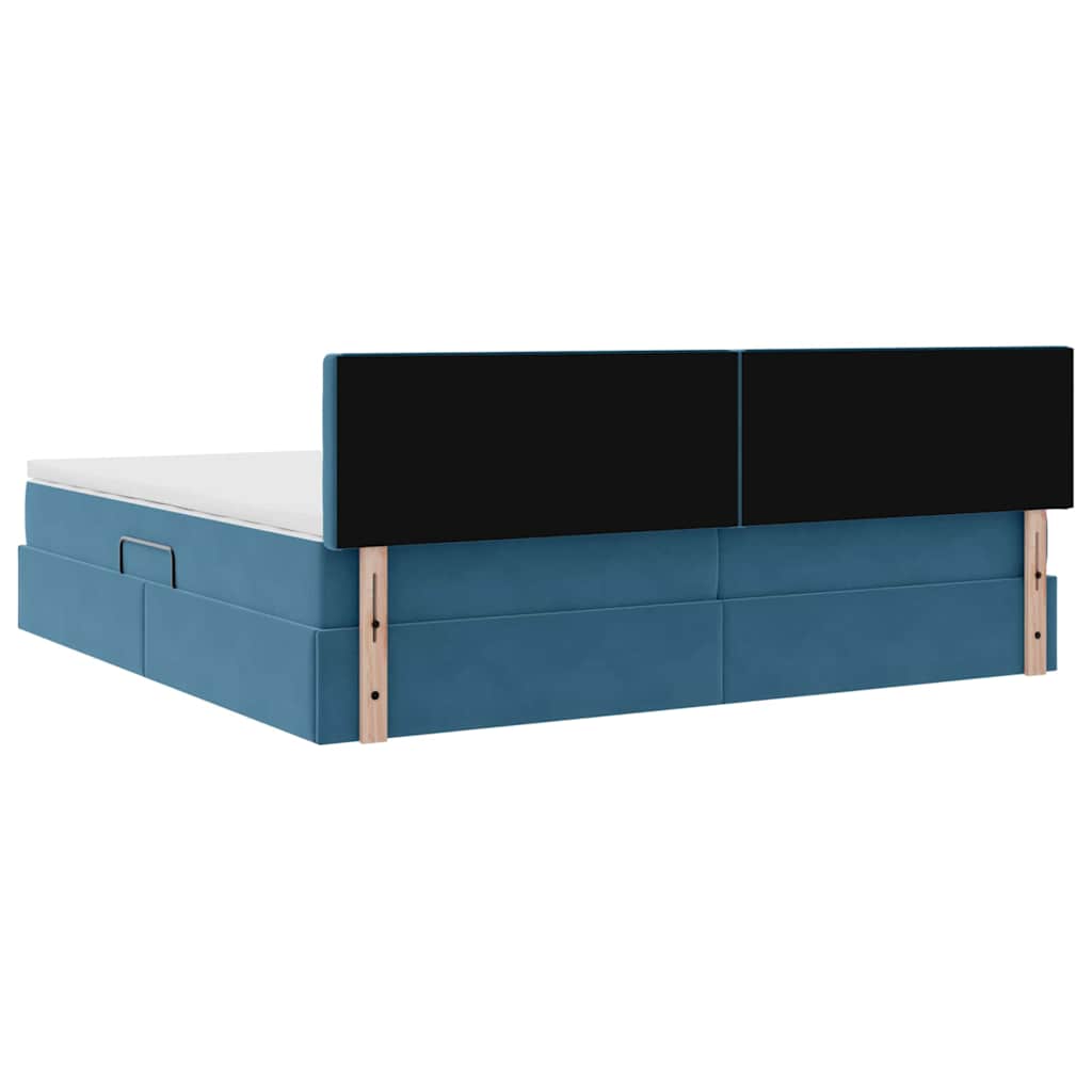 Κρεβάτι Αποθήκης με στρώμα Σκούρο Μπλε 200 x 200 cm Βελούδο - Pakobazaar