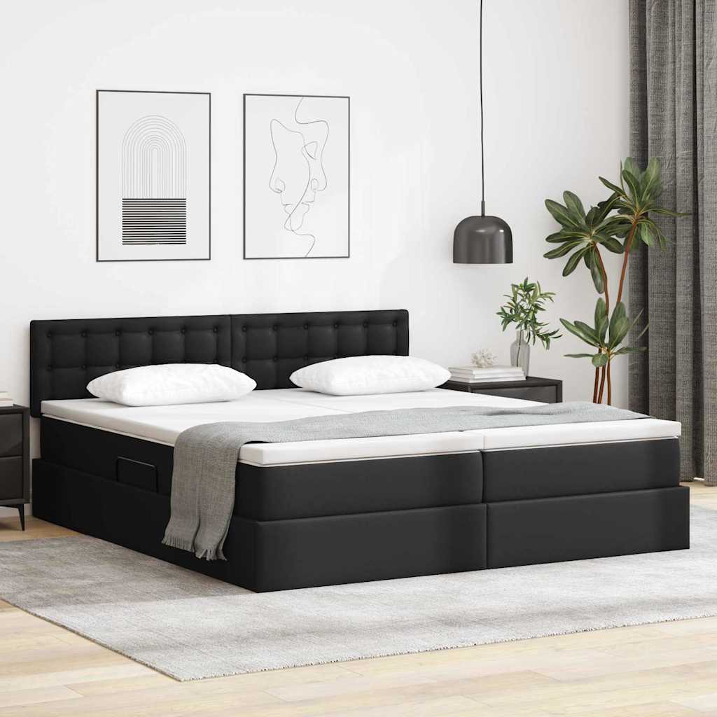 Κρεβάτι Αποθήκης με στρώμα Μαύρο 180 x 200 cm Τεχνητό Δέρμα - Pakobazaar
