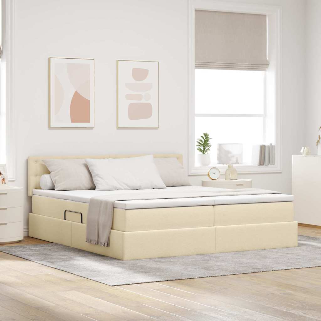 Κρεβάτι Αποθήκης με στρώμα Κρέμ 180 x 200 cm Τεχνητό Δέρμα