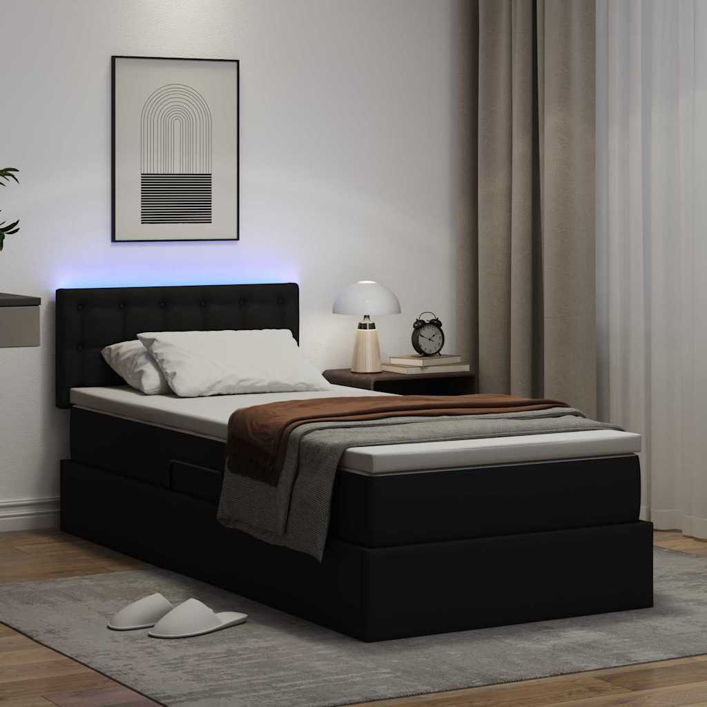 Κρεβάτι με αποθηκευτικό χώρο και LED με led Μαύρο 90 x 200 cm - Pakobazaar