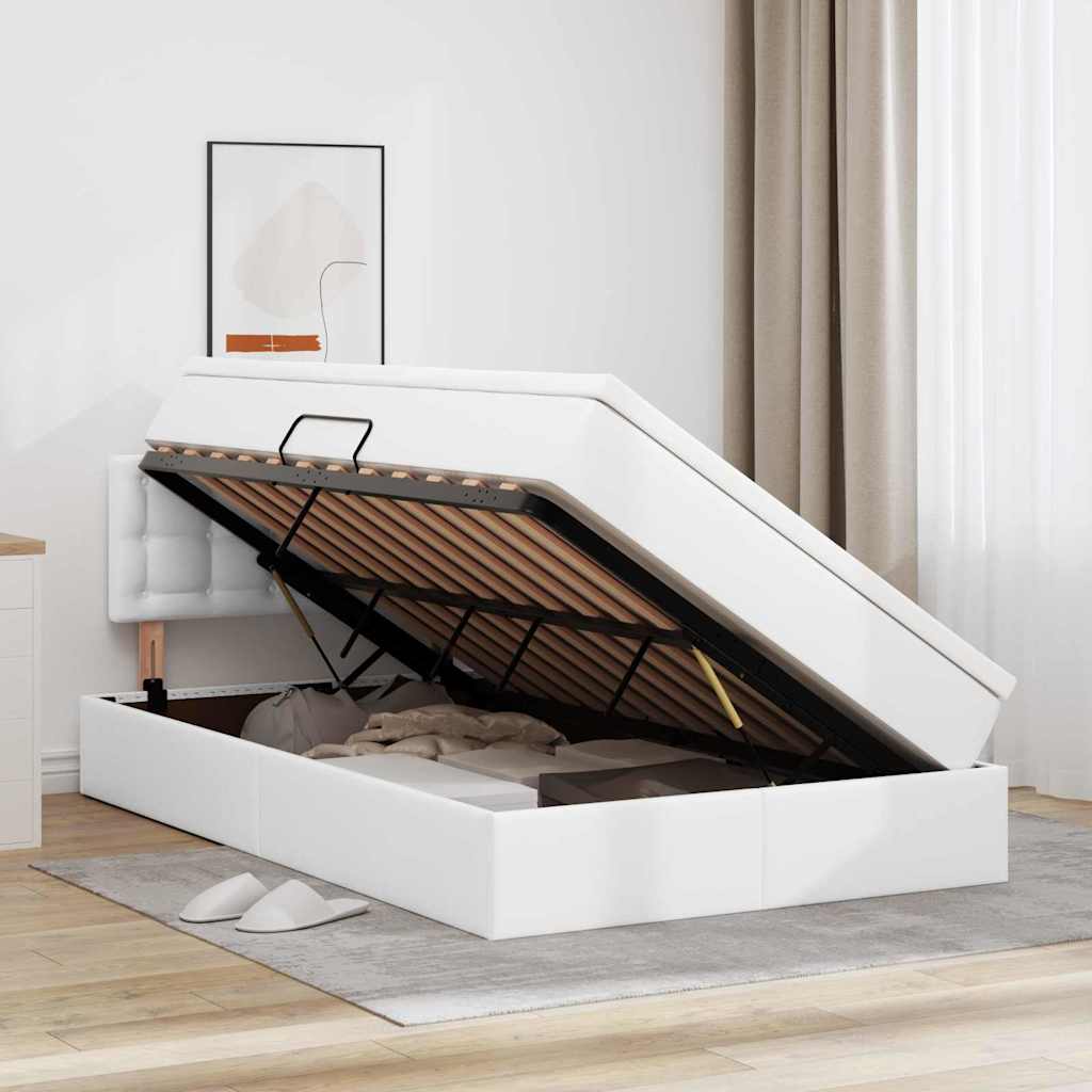 Κρεβάτι με αποθηκευτικό χώρο και LED Καθαρό Λευκό 120 x 200 cm - Pakobazaar