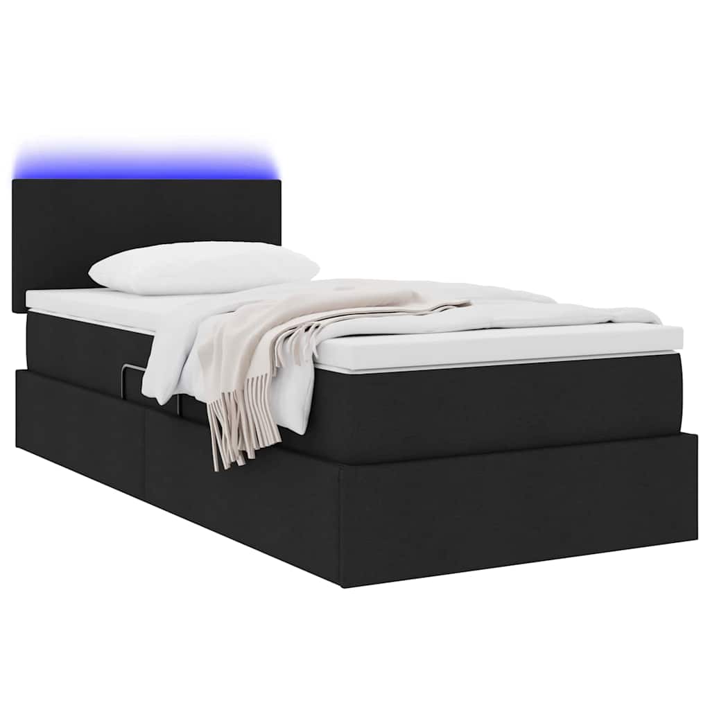 Κρεβάτι με αποθηκευτικό χώρο και LED Μαύρο 90 x 190 cm ύφασμα - Pakobazaar