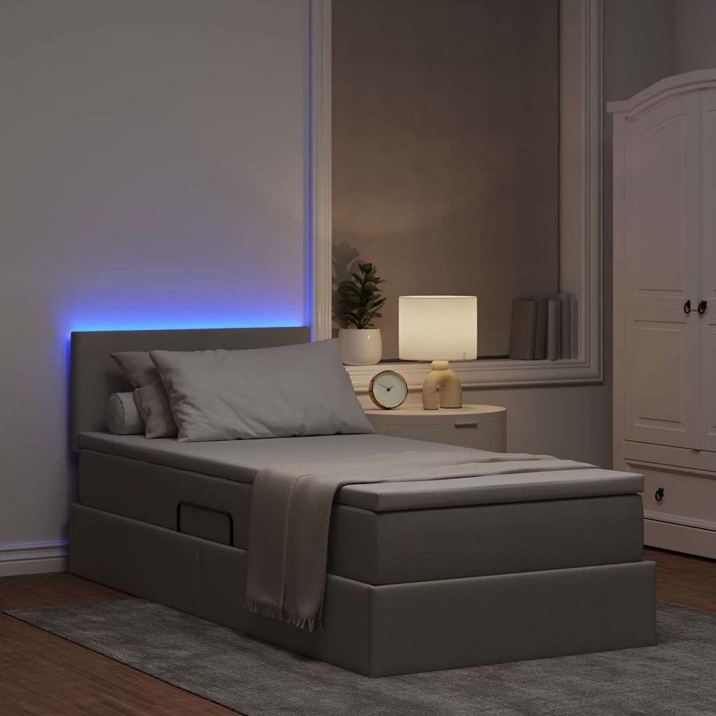 Κρεβάτι με αποθηκευτικό χώρο και LED Taupe 90 x 190 cm ύφασμα - Pakobazaar
