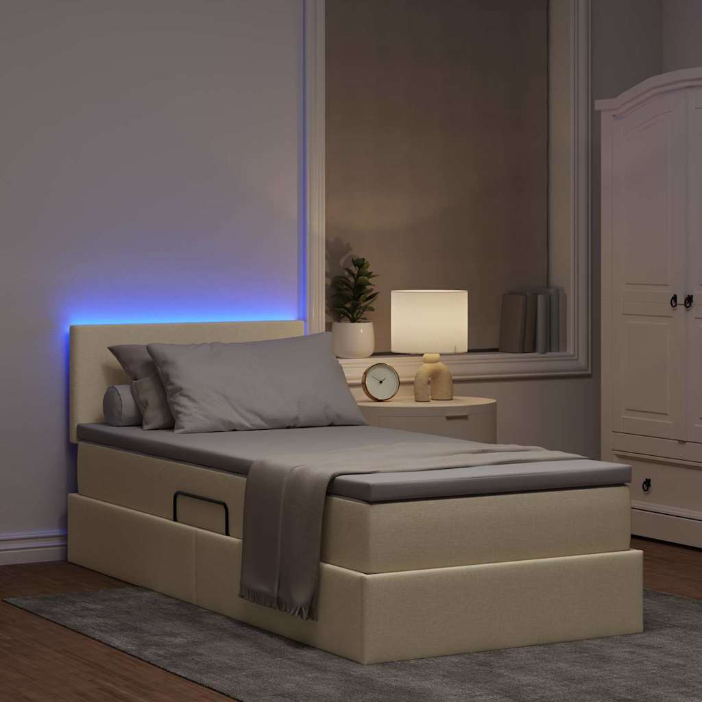 Κρεβάτι με αποθηκευτικό χώρο και LED Κρέμ 90 x 200 cm ύφασμα - Pakobazaar