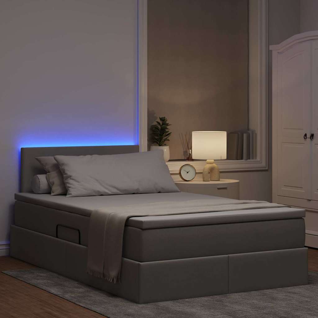 LED Κρεβάτι αποθήκευσης με στρώμα Taupe 120 x 190 cm Ύφασμα - Pakobazaar