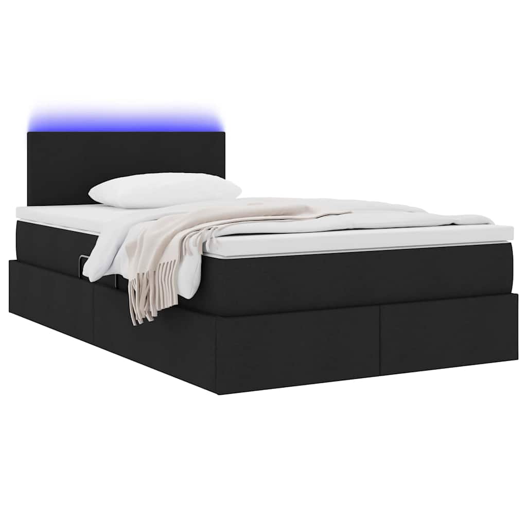 Κρεβάτι με αποθηκευτικό χώρο και LED Μαύρο 120 x 200 cm ύφασμα - Pakobazaar