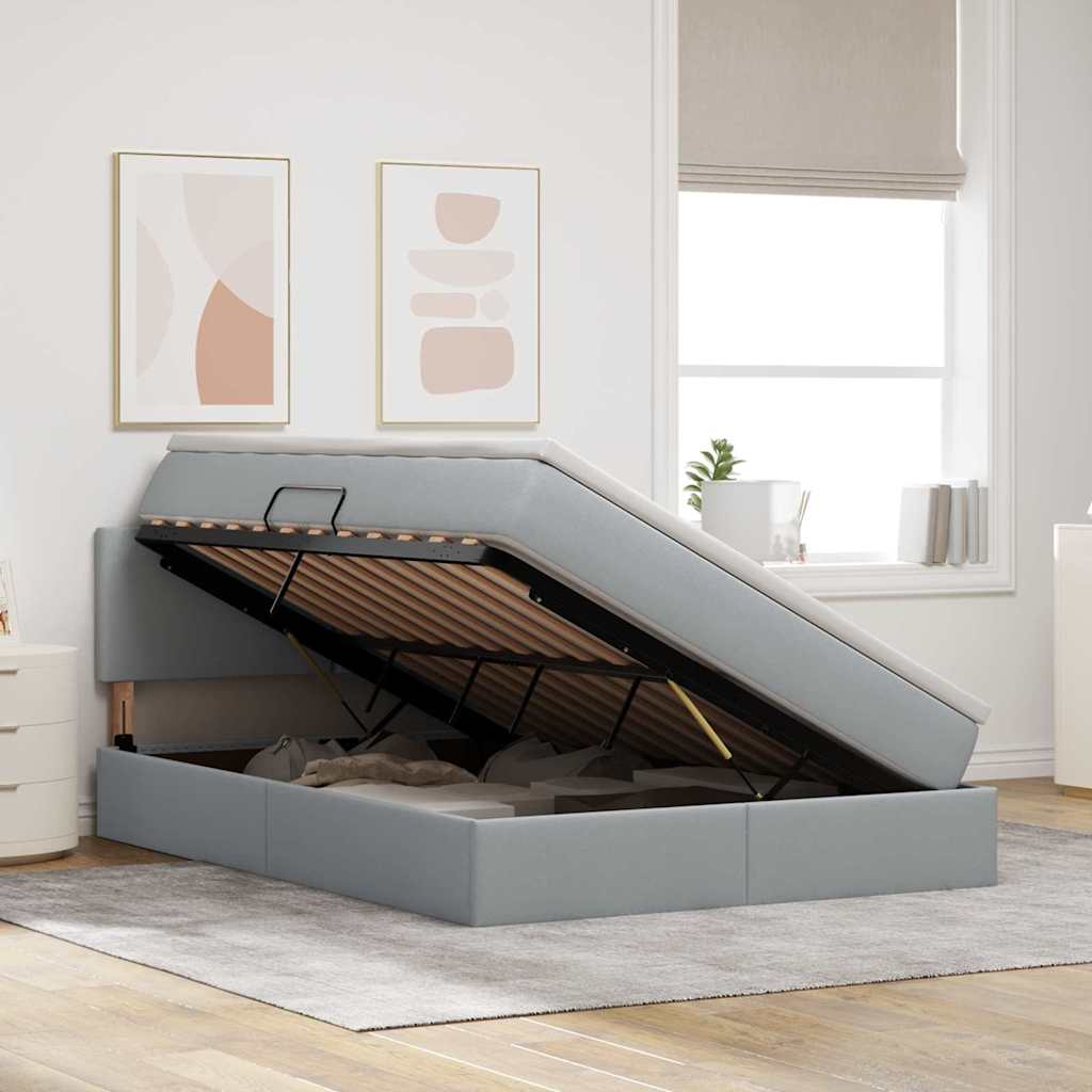 Κρεβάτι με αποθηκευτικό χώρο και LED Ανοιχτό γκρι 140 x 190 cm - Pakobazaar
