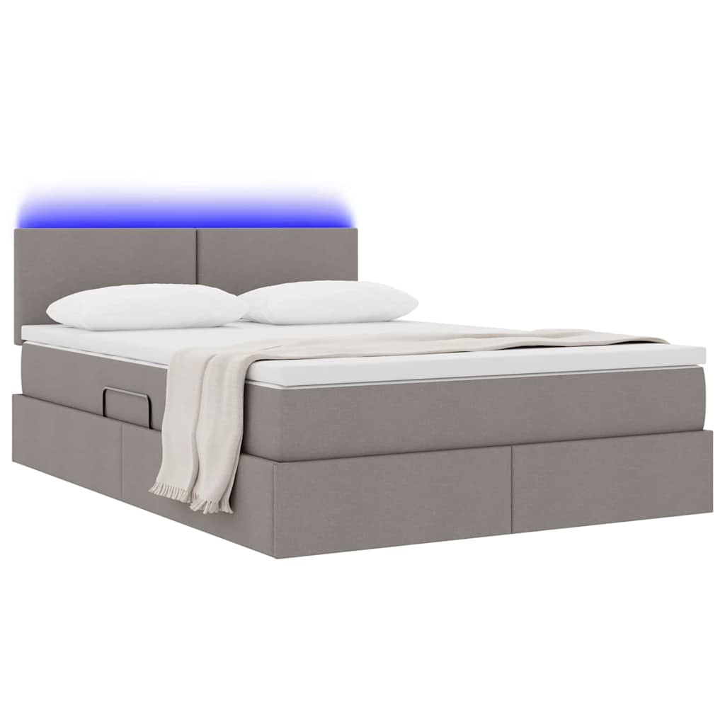 LED Κρεβάτι αποθήκευσης με στρώμα Taupe 140 x 190 cm Ύφασμα - Pakobazaar