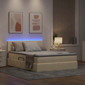 Κρεβάτι με αποθηκευτικό χώρο και LED Κρέμ 140 x 190 cm ύφασμα - Pakobazaar