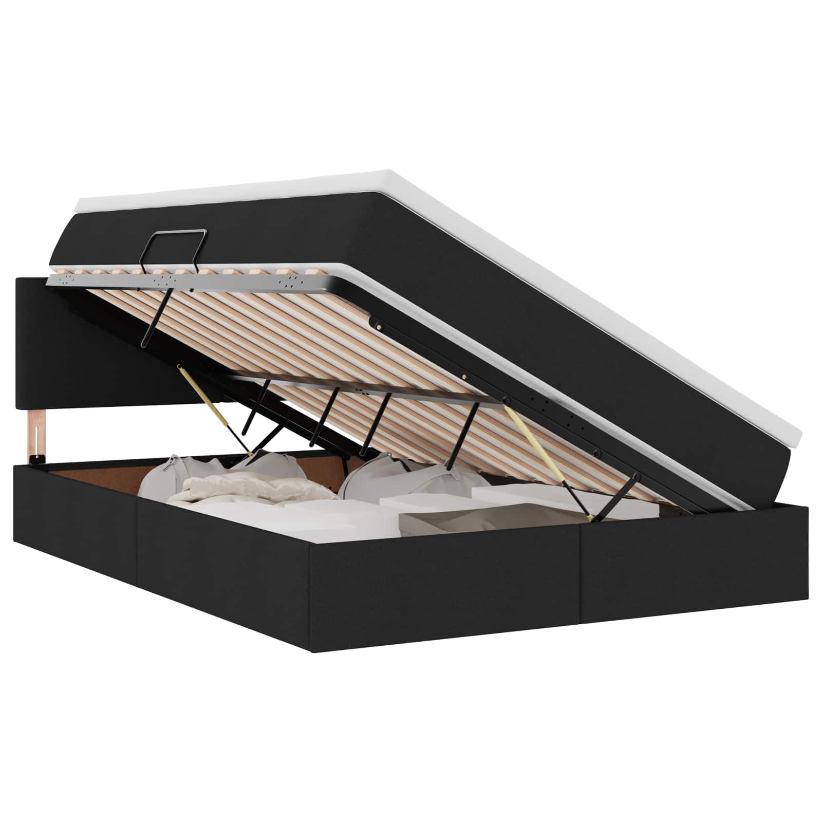 Κρεβάτι με αποθηκευτικό χώρο και LED Μαύρο 140 x 200 cm ύφασμα - Pakobazaar