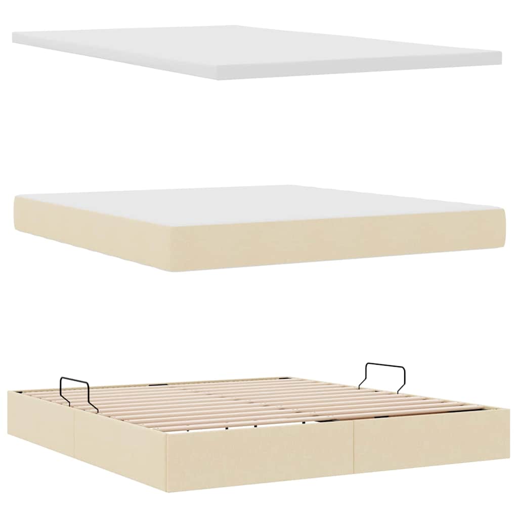 Κρεβάτι με αποθηκευτικό χώρο και LED Κρέμ 180 x 200 cm ύφασμα - Pakobazaar
