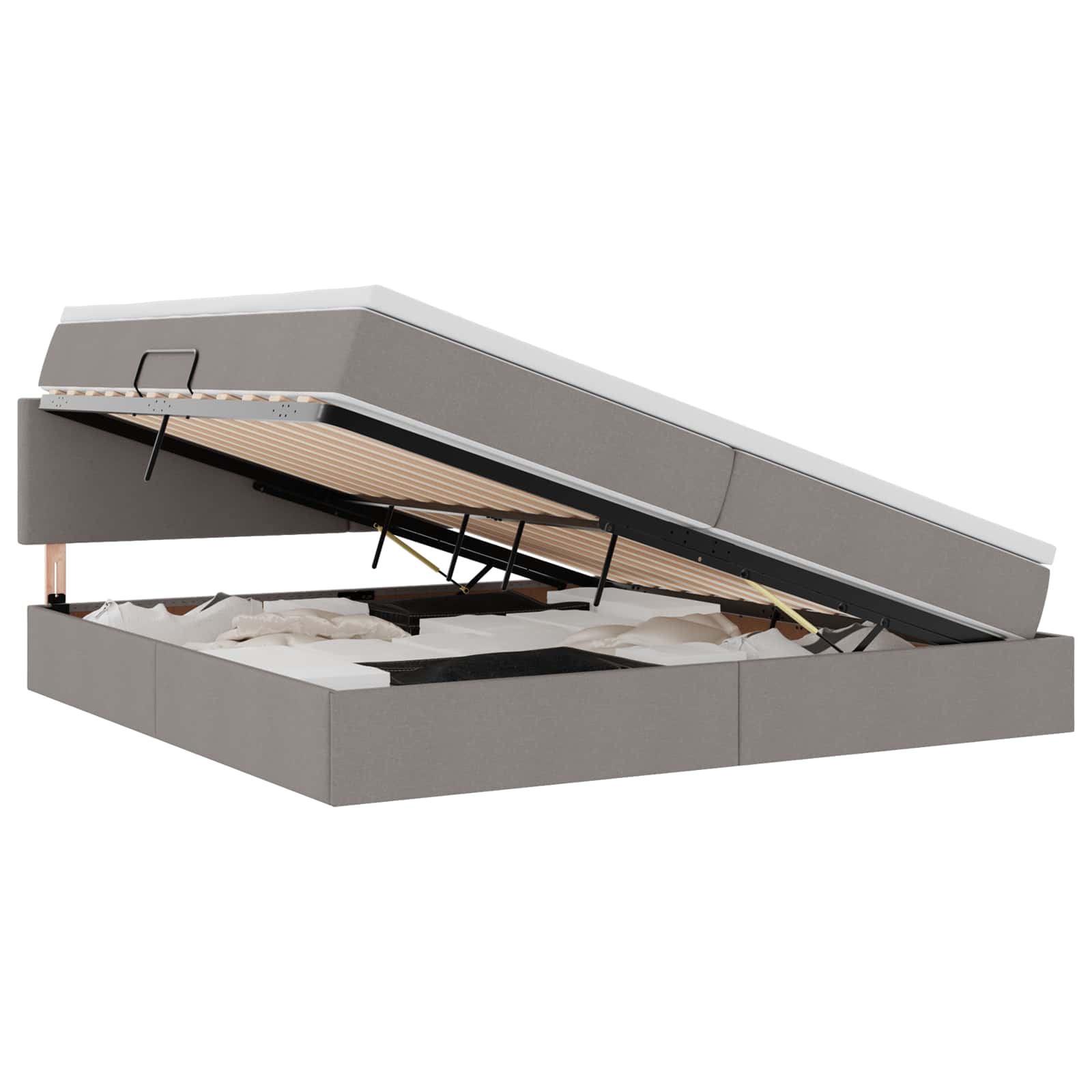 Κρεβάτι με αποθηκευτικό χώρο και LED Taupe 200 x 200 cm ύφασμα - Pakobazaar