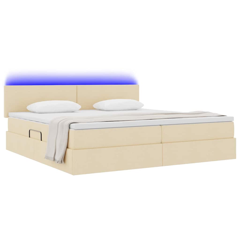 Κρεβάτι με αποθηκευτικό χώρο και LED Κρέμ 200 x 200 cm ύφασμα - Pakobazaar
