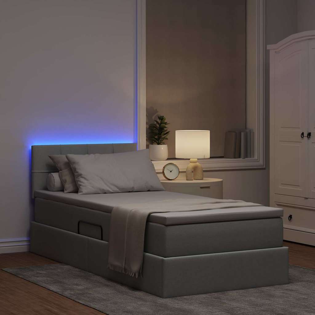 Κρεβάτι με αποθηκευτικό χώρο και LED Ανοιχτό γκρι 90 x 200 cm - Pakobazaar