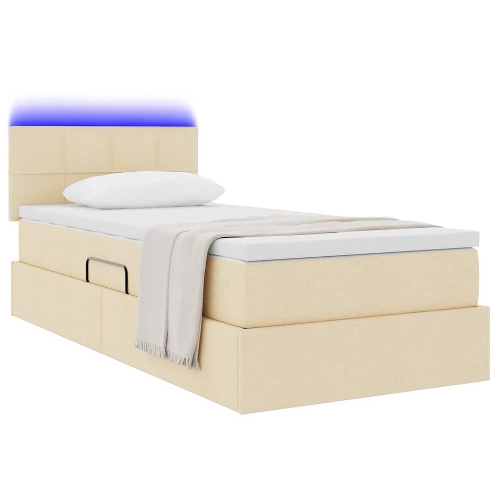 Κρεβάτι με αποθηκευτικό χώρο και LED Κρέμ 90 x 200 cm ύφασμα