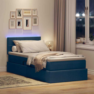 Κρεβάτι με αποθηκευτικό χώρο και LED Μπλε 90 x 200 cm ύφασμα - Pakobazaar