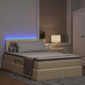 Κρεβάτι με αποθηκευτικό χώρο και LED Κρεμ 120 x 190 cm ύφασμα - Pakobazaar