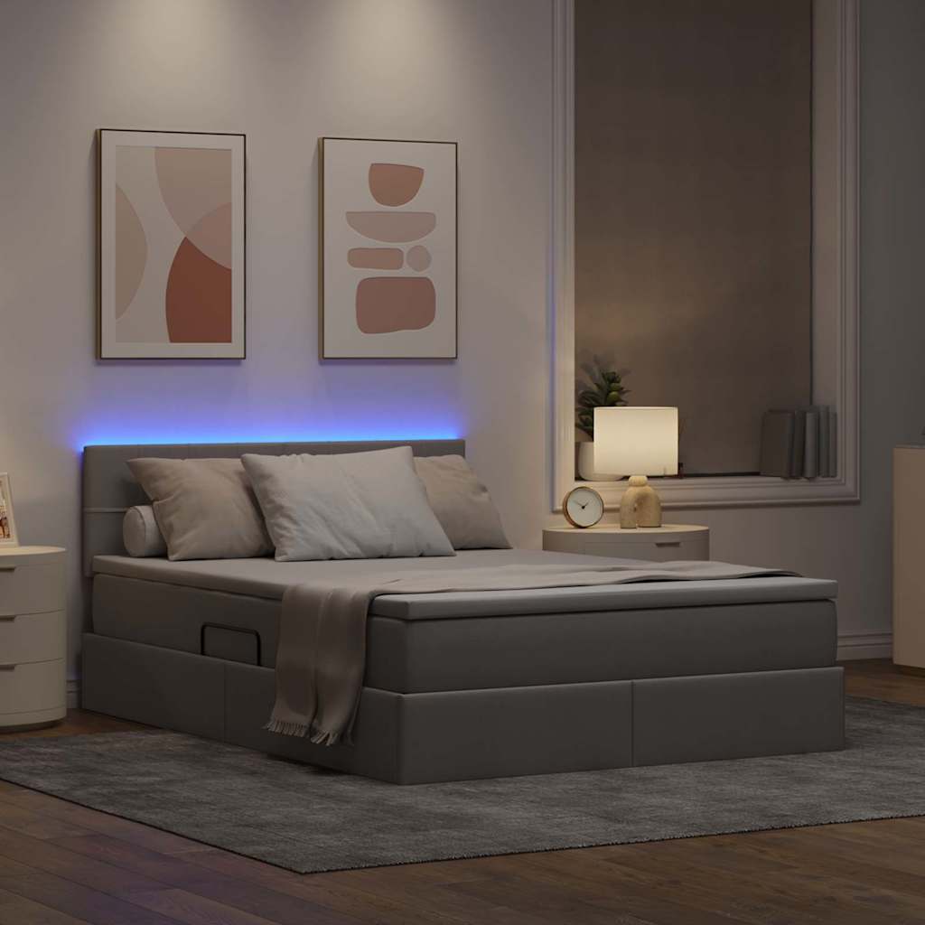 LED Κρεβάτι αποθήκευσης με στρώμα Taupe 140 x 190 cm Ύφασμα