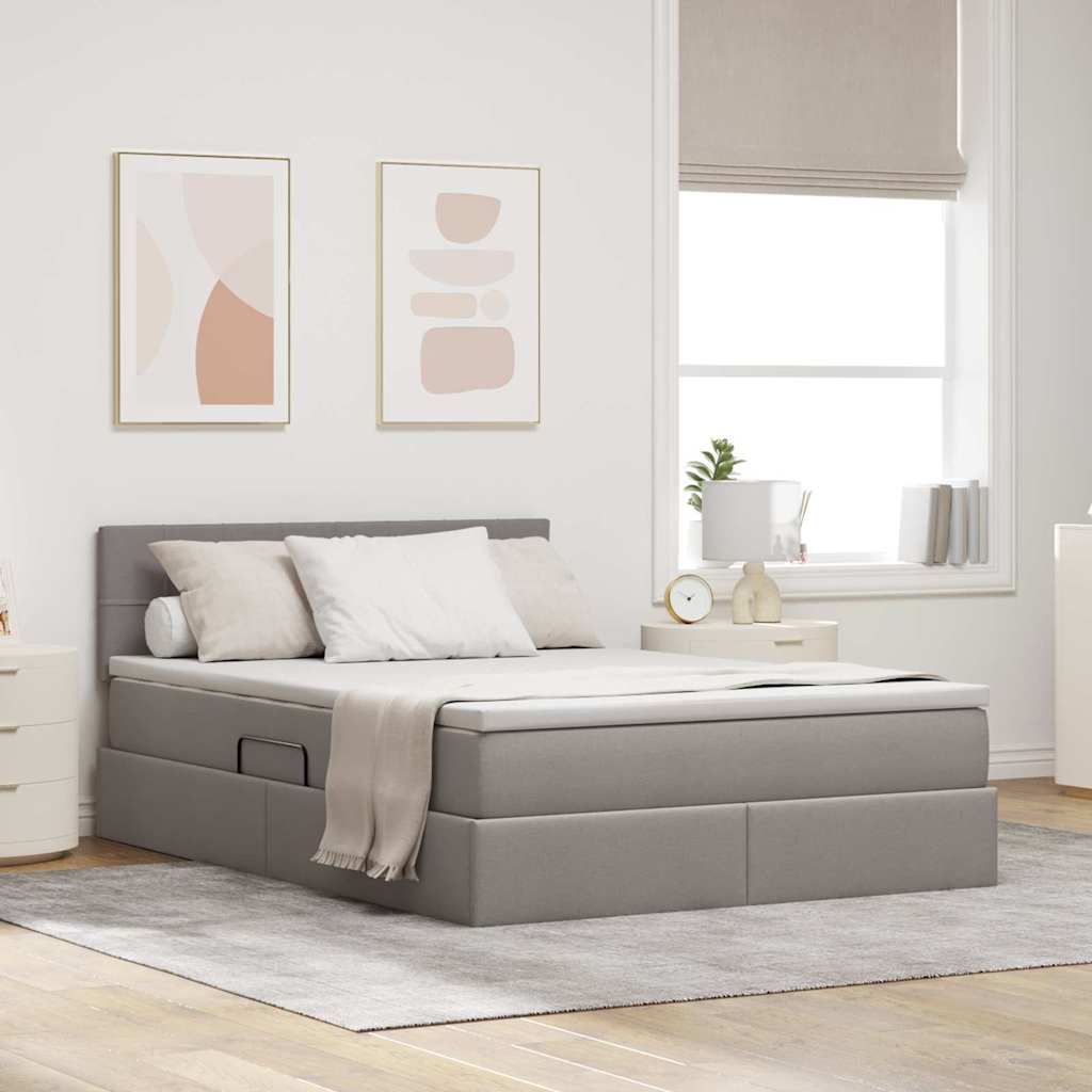 LED Κρεβάτι αποθήκευσης με στρώμα Taupe 140 x 190 cm Ύφασμα