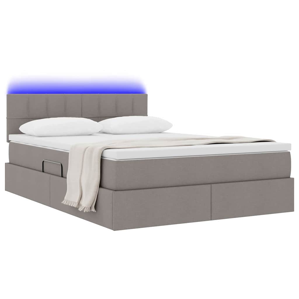 LED Κρεβάτι αποθήκευσης με στρώμα Taupe 140 x 190 cm Ύφασμα