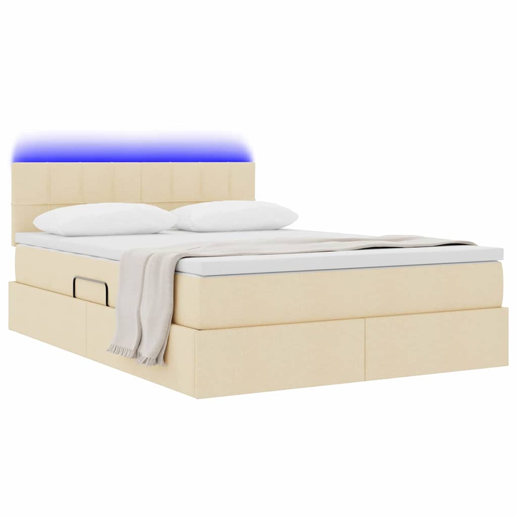 Κρεβάτι με αποθηκευτικό χώρο και LED Κρέμ 140 x 190 cm ύφασμα - Pakobazaar