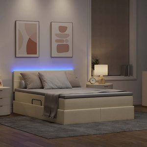 LED Κρεβάτι αποθήκευσης με στρώμα Κρέμ 140 x 200 cm Ύφασμα