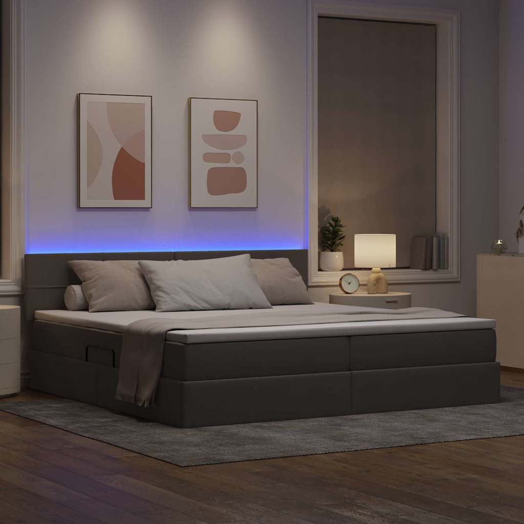 Κρεβάτι με αποθηκευτικό χώρο και LED Taupe 200 x 200 cm ύφασμα - Pakobazaar