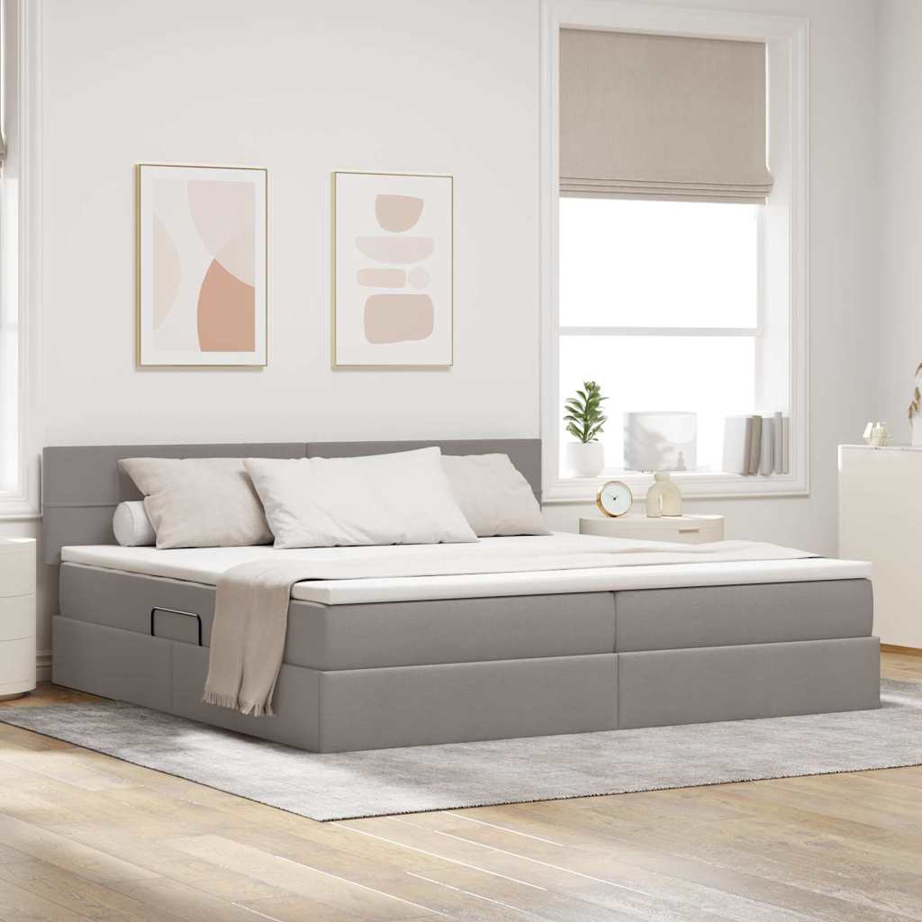 Κρεβάτι με αποθηκευτικό χώρο και LED Taupe 200 x 200 cm ύφασμα - Pakobazaar