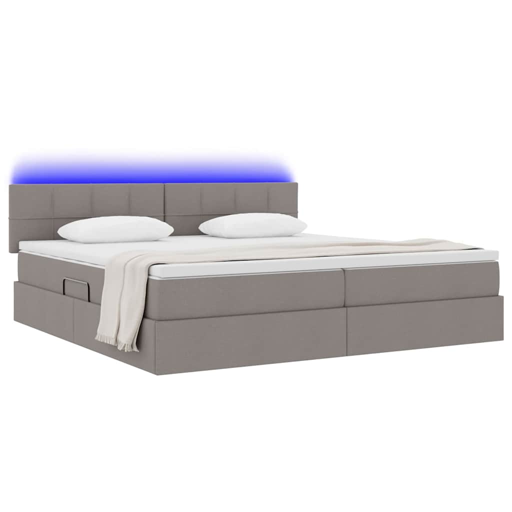 Κρεβάτι με αποθηκευτικό χώρο και LED Taupe 200 x 200 cm ύφασμα - Pakobazaar