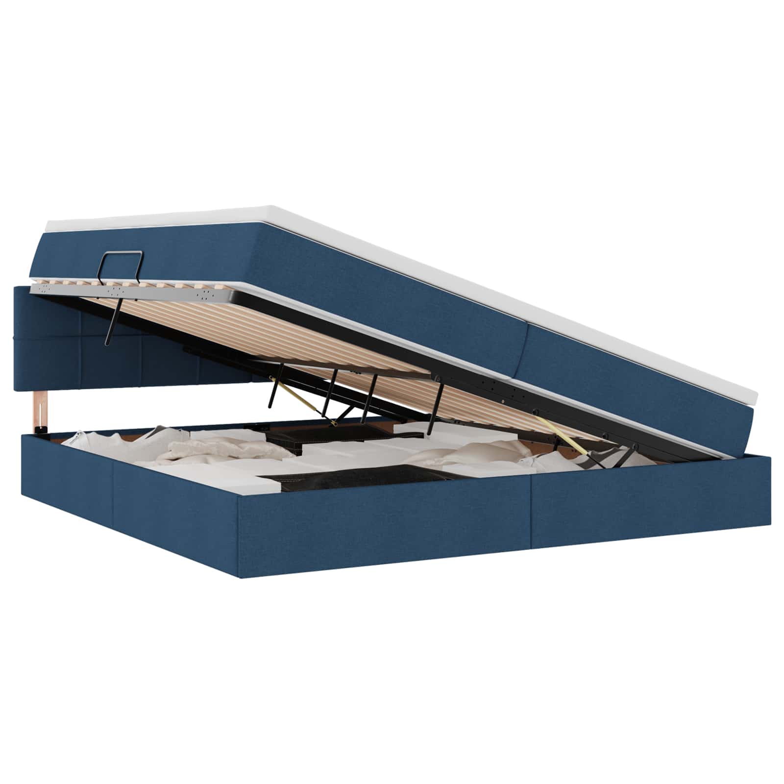 Κρεβάτι με αποθηκευτικό χώρο και LED Μπλε 200 x 200 cm ύφασμα