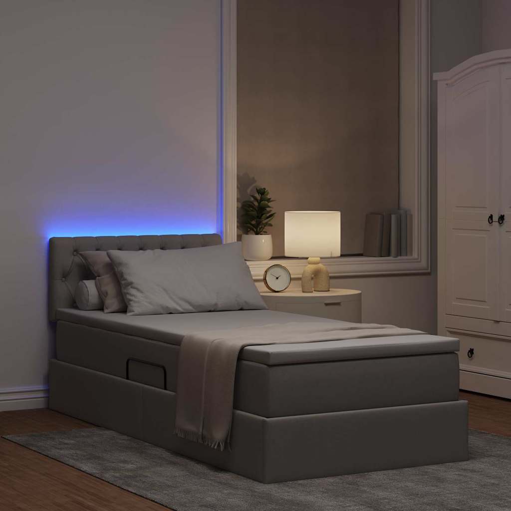 Κρεβάτι με αποθηκευτικό χώρο και LED Taupe 90 x 190 cm ύφασμα - Pakobazaar