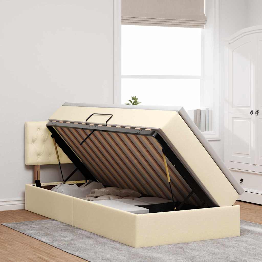 Κρεβάτι με αποθηκευτικό χώρο και LED Κρέμ 90 x 200 cm ύφασμα - Pakobazaar
