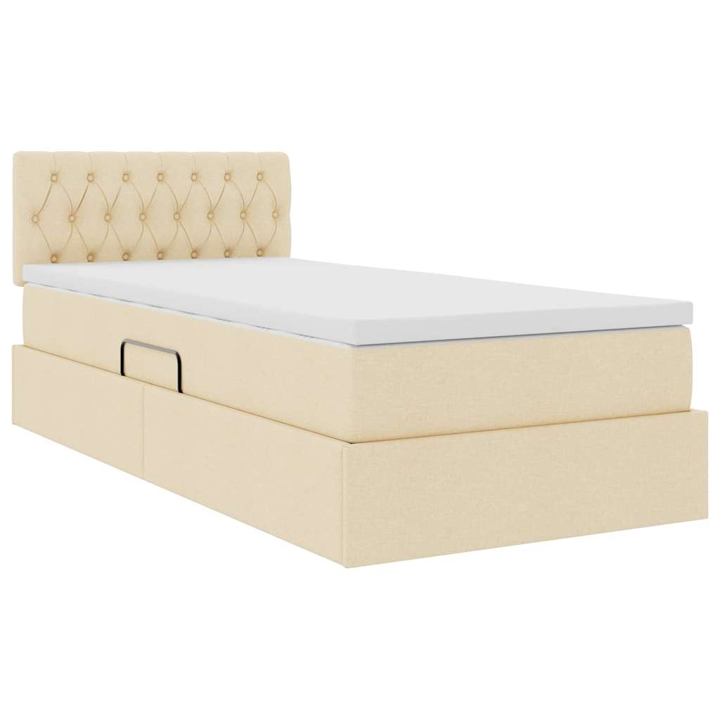 Κρεβάτι με αποθηκευτικό χώρο και LED Κρέμ 90 x 200 cm ύφασμα - Pakobazaar