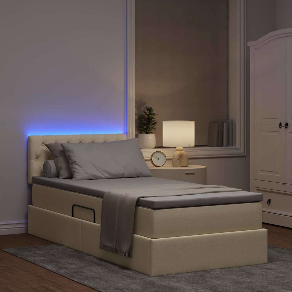 Κρεβάτι με αποθηκευτικό χώρο και LED Κρέμ 100 x 200 cm ύφασμα - Pakobazaar