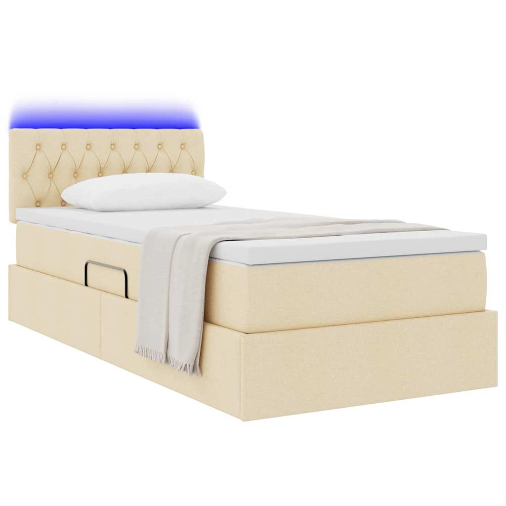 Κρεβάτι με αποθηκευτικό χώρο και LED Κρέμ 100 x 200 cm ύφασμα - Pakobazaar