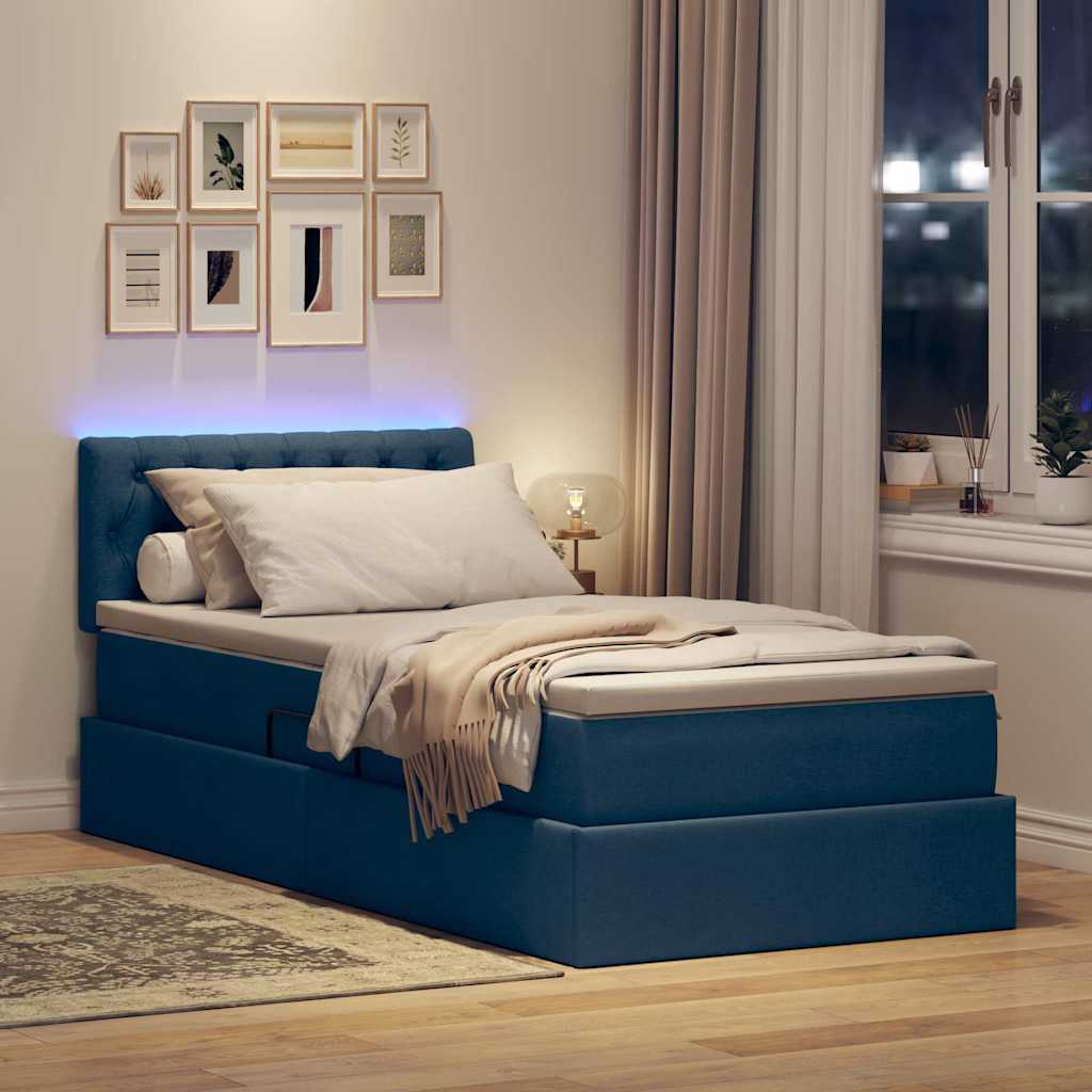 Κρεβάτι με αποθηκευτικό χώρο και LED Μπλε 100 x 200 cm ύφασμα - Pakobazaar