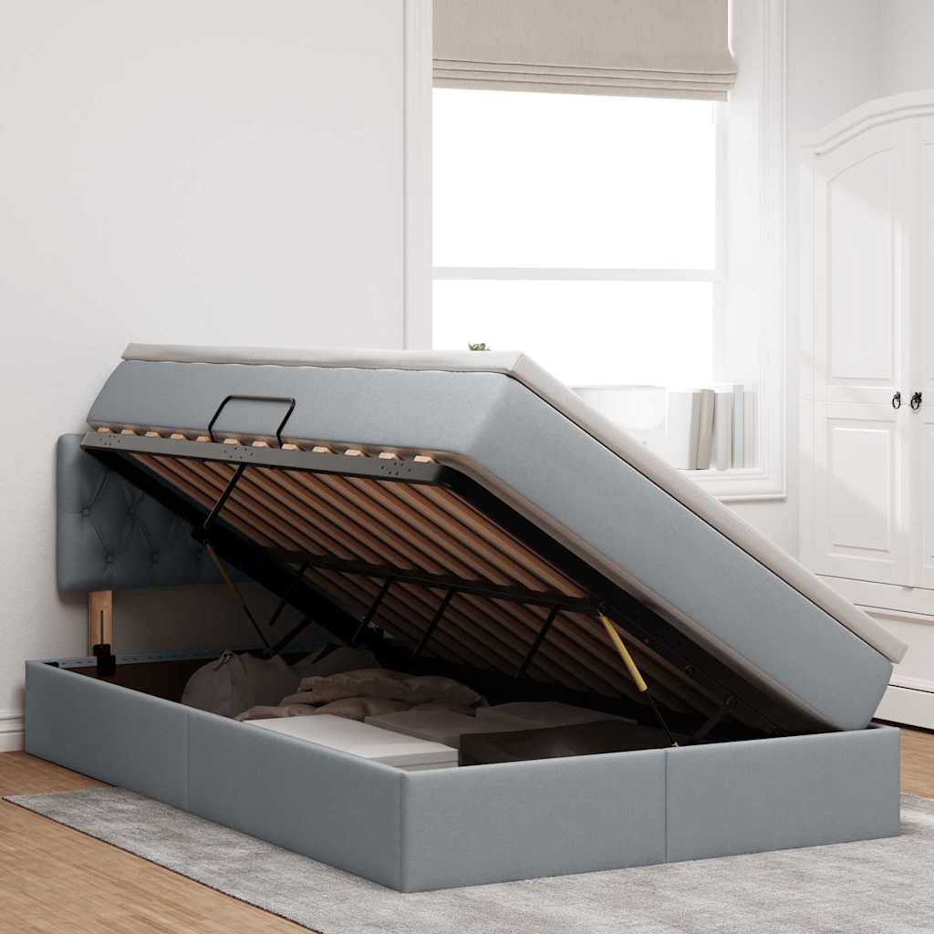 Κρεβάτι με αποθηκευτικό χώρο και LED Ανοιχτό γκρι 120 x 190 cm - Pakobazaar